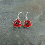 Poppy Red Flower Drop Hook Earrings, thumbnail 2 of 3