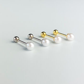 Sterling Silver Pearl Screw Back Stud Earrings, 2 of 7