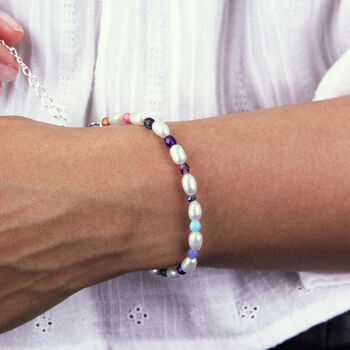 Personalised Freshwater Pearl Rainbow Bead Bracelet, 2 of 8