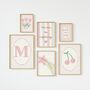 Personalised Girls Nursery Print Set Floral Wall Art Pink Bedroom Decor, thumbnail 1 of 5