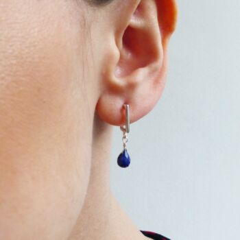 Square Earrings With Gem Stone Drop, 6 of 9