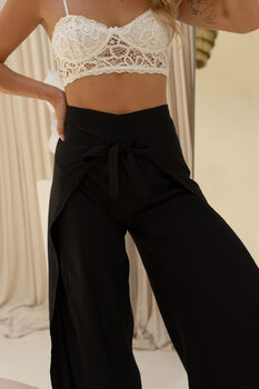 Black Linen Wrap Around Trousers, 4 of 5