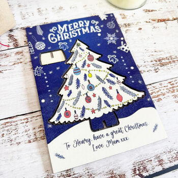 Personalised Blue Christmas Tree Keepsake Card And Decoration, 4 of 5