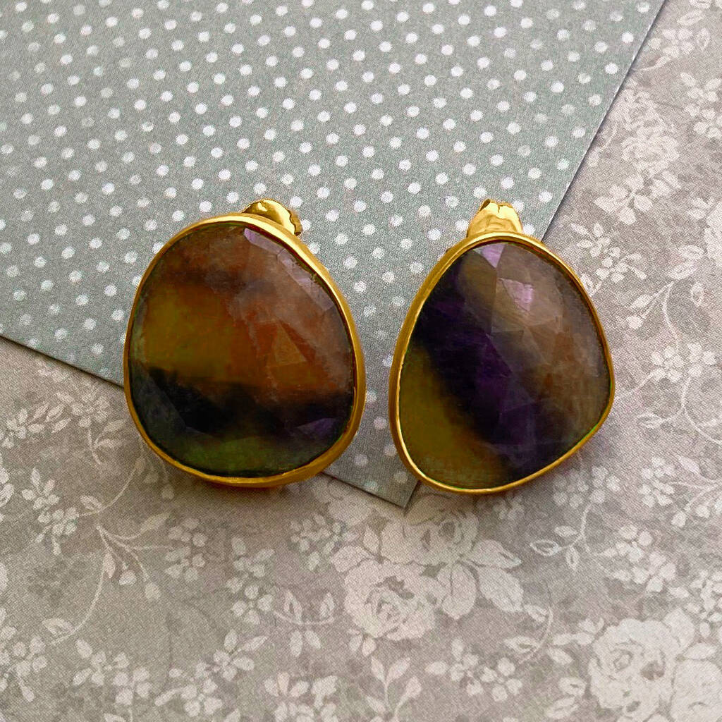 Hazel Faceted Sapphire Birthstone Gold Stud Earrings By Embers