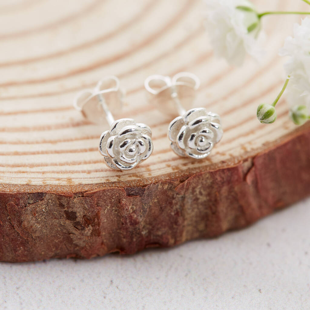 Small 8mm 925 Sterling silver rose flower stud earrings – Loved & Loved  Again