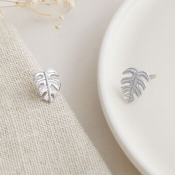 Sterling Silver Monstera Leaf Stud Earrings – 8mm, 4 of 7