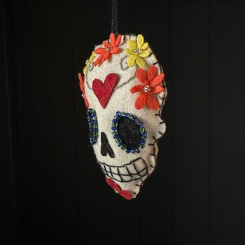 Felt Skull With Flowers Hanging Halloween Decoration, 2 of 2