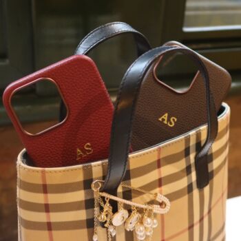 Personalised Pebble Genuine Leather Phone Case Full Gold | Brown And Burgundy, 3 of 3