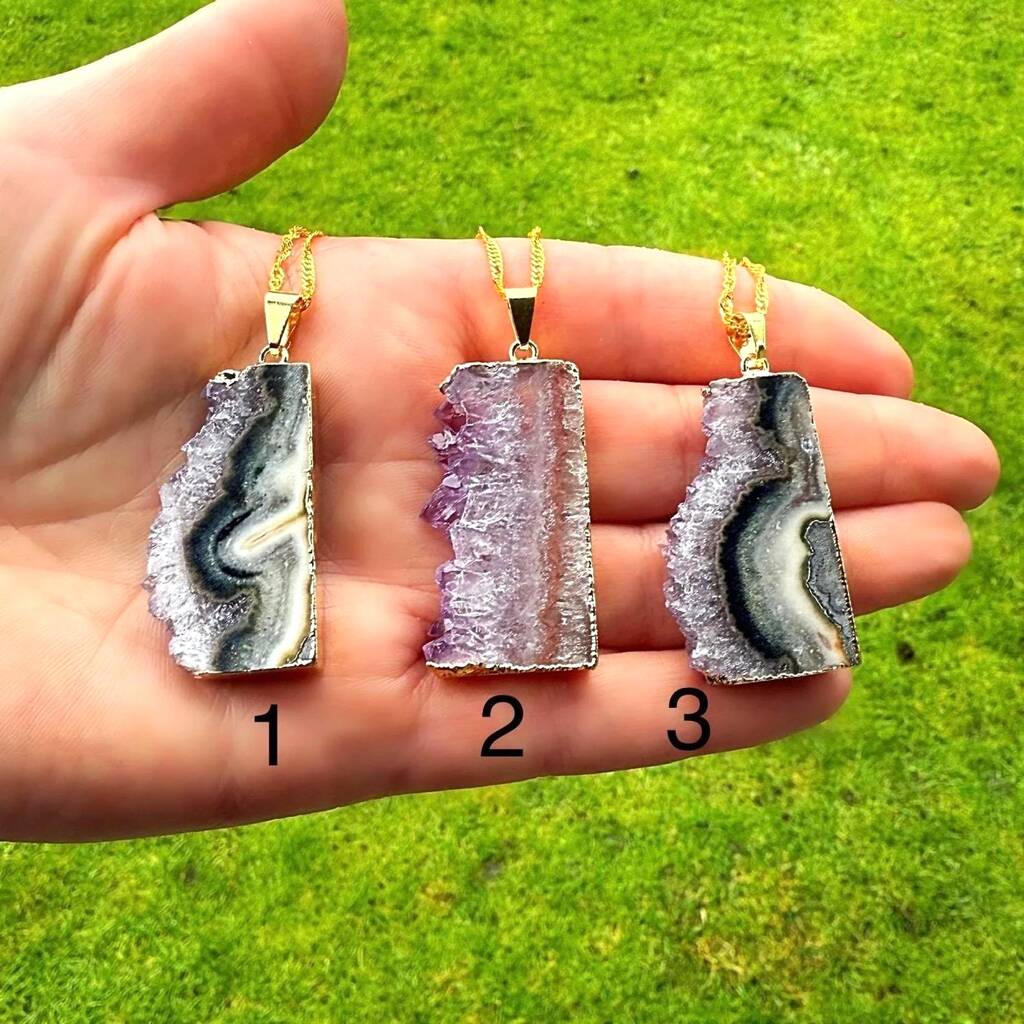 Amethyst Rectangular Geode Necklace Gift For Her / 18' Gold Plated Chain, 1 of 4