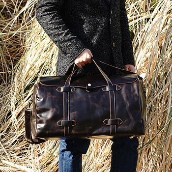 Genuine Leather Holdall With Stitched Detail, 10 of 12