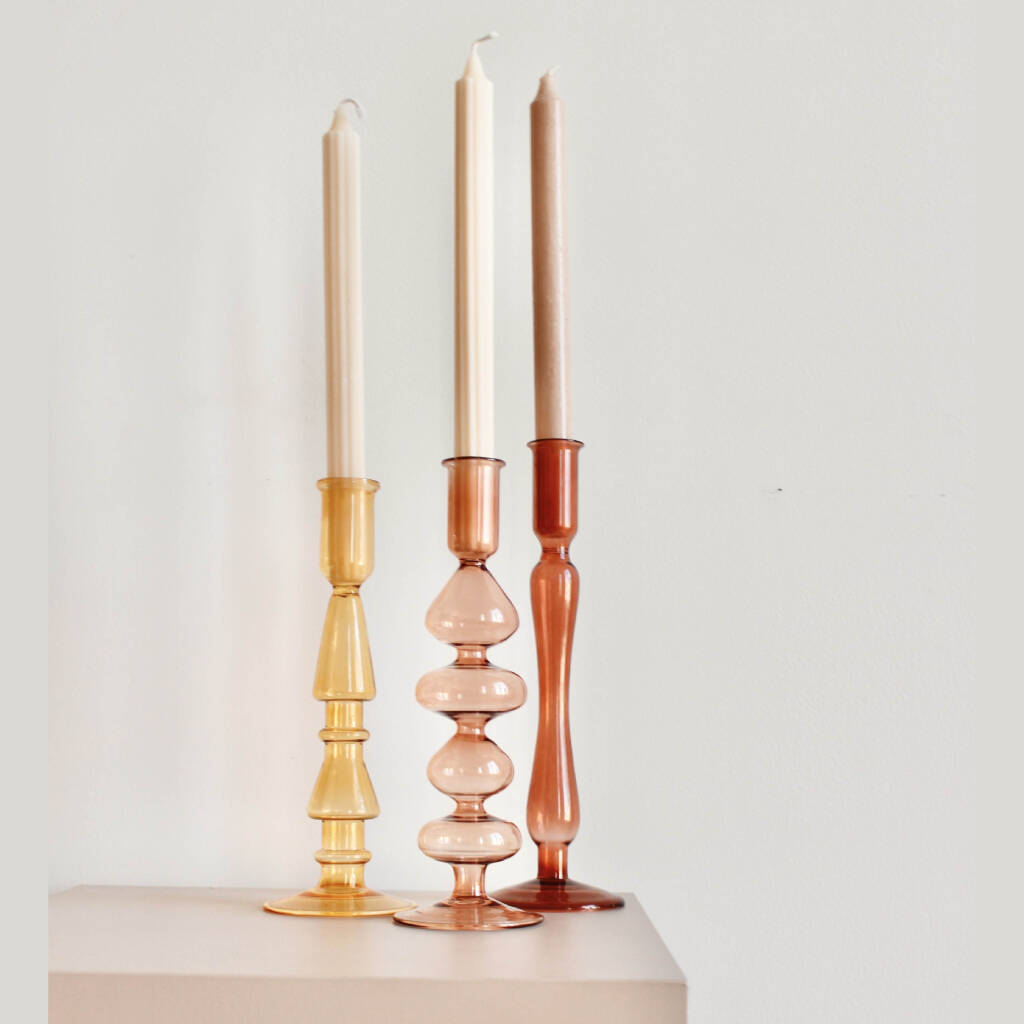 Coral Pink Glass Candle Holder By Posh Totty Designs Interiors