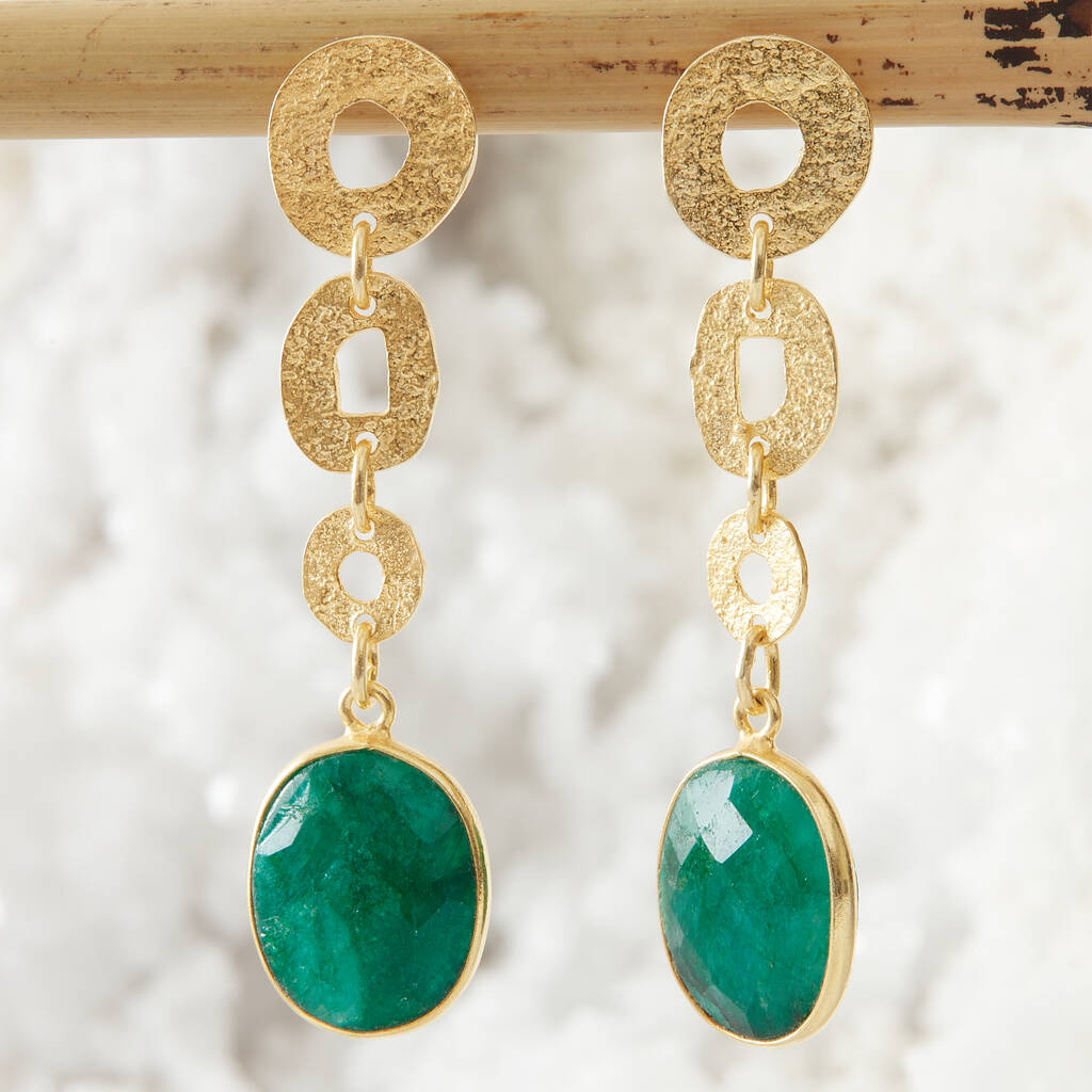 Emerald Gold Vermeil Textured Circle Drop Earrings, 1 of 11