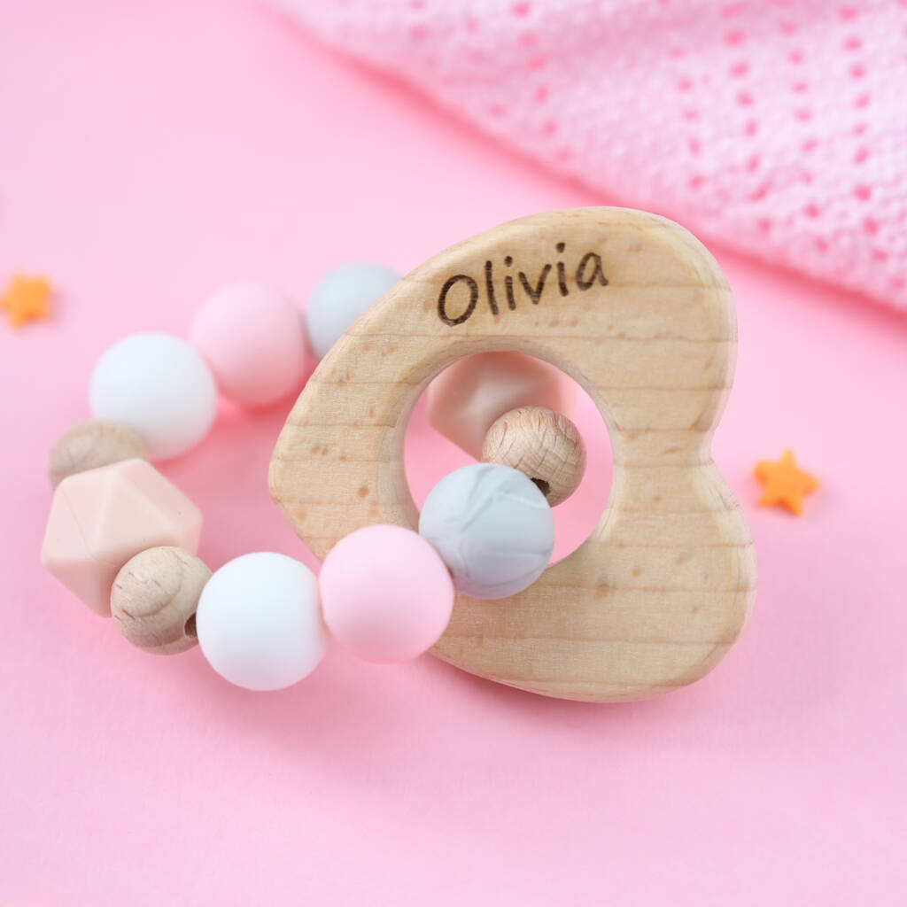 Personalised Baby Teether With Wooden Heart, 1 of 4