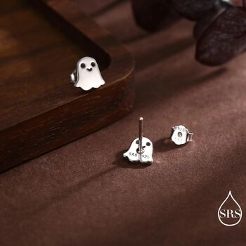Little Cute Ghost Stud Earrings In Sterling Silver, 4 of 12