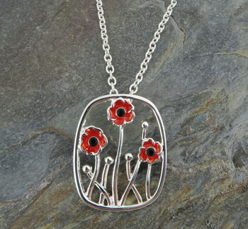 Poppy Red Flowers Pendant Necklace, 2 of 5