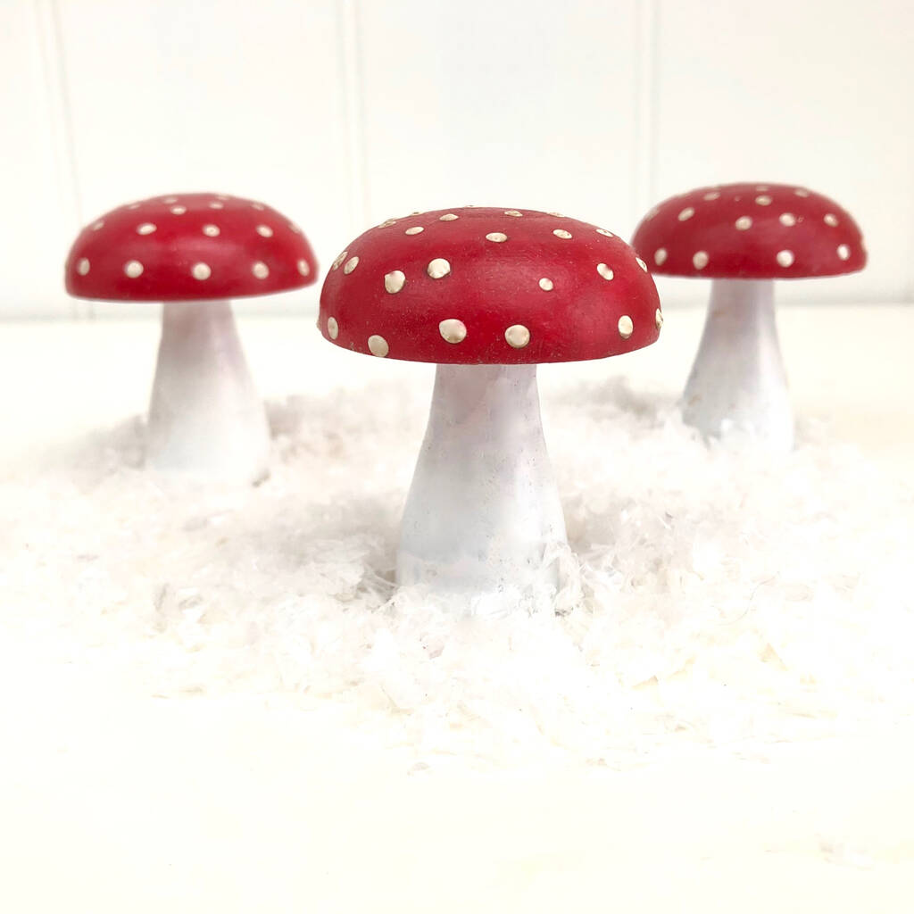 set of three red toadstools by pink pineapple home & gifts