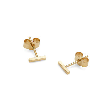 Mini Bar Stud Line Earrings Recycled 18k Yellow Gold, 2 of 5