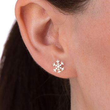 Sterling Silver Snowflake Stud Earrings, 2 of 8