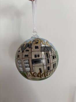 Hand Painted Wedding Venue Bauble – Custom Illustration With Couple’s Names And Date, 6 of 8