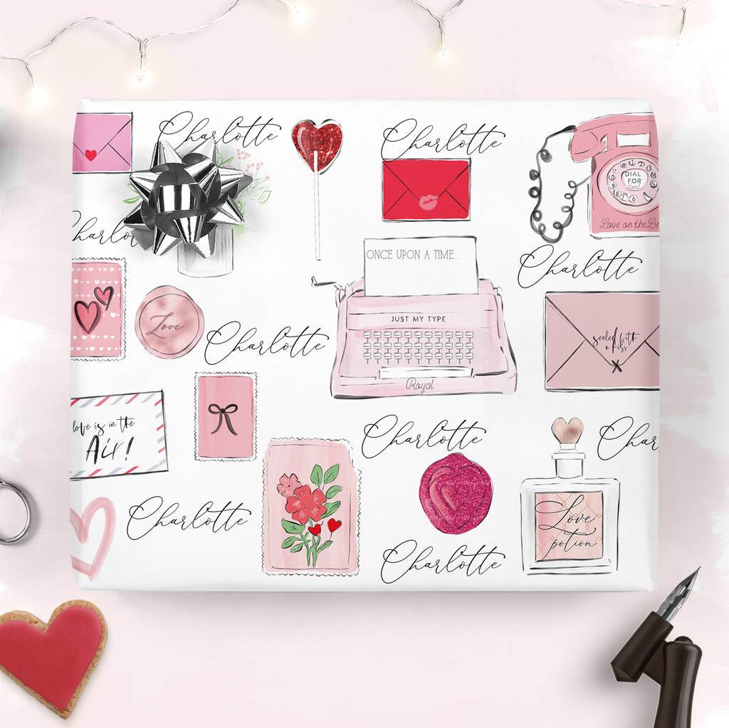 Personalised Valentine's Wrapping Paper By Peach Tea Studio