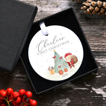 Personalised Baby’s First Christmas Ornament – Woodland Animals Ceramic Keepsake Bauble, 6 of 8