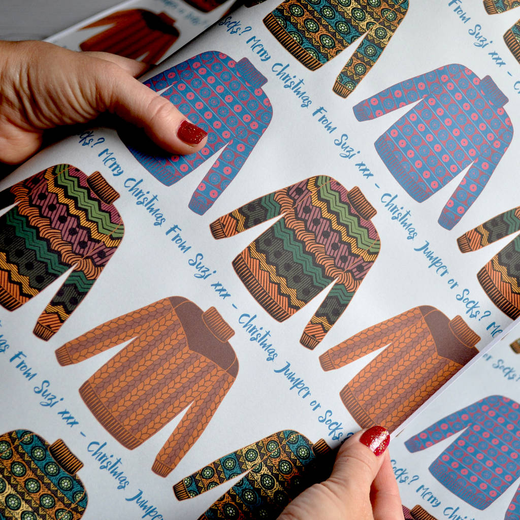 Christmas Wrapping Paper Personalised Jumper Design By Spotty N Stripy