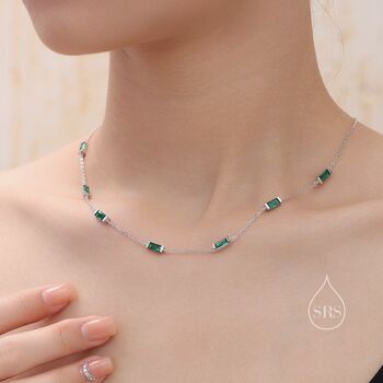 Emerald Green Baguette Cz Satellite Necklace, 6 of 10