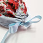 Organic Cotton Red Dianthus Reusable Pouch With Eco Satin Ribbon, thumbnail 5 of 7