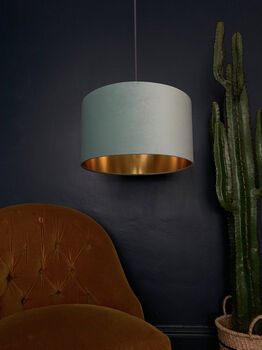 Sea Green Velvet Lampshades With Gold Lining, 2 of 9