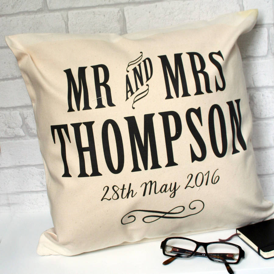 Personalised Mr And Mrs Wedding Anniversary Cushion By Personalised Penguins