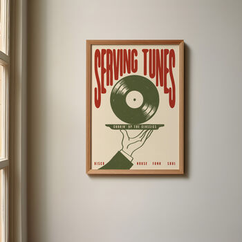 Serving Tunes Print | Music Poster | Home Decor | Vinyl | Illustration | Record | Bar | Trendy | Retro | Disco And House | Mid Century, 7 of 11