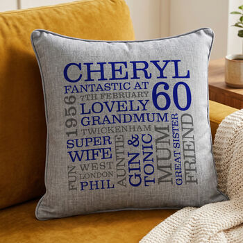 Personalised 60th Birthday Word Art Cushion, 5 of 8
