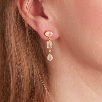 Rainbow Moonstone 18 K Gold And Silver Drop Earrings, 2 of 12