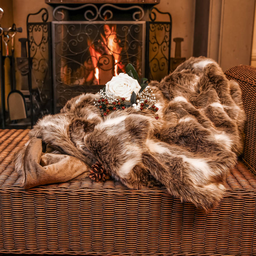 luxurious winter snow lynx faux fur throw by dibor
