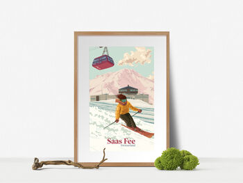 Saas Fee Switzerland Ski Resort Travel Poster Art Print, 4 of 8