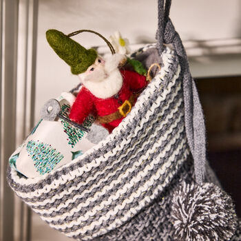 Christmas Sparkle Chunky Knit Stocking With Pom Poms, 8 of 9