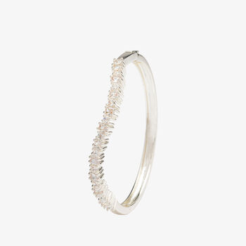 Nami 925 Sterling Silver Plated Cz Stone Wave Bangle, 3 of 4