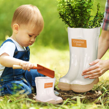 Personalised White Welly Boots Planters Gift Set, 3 of 8