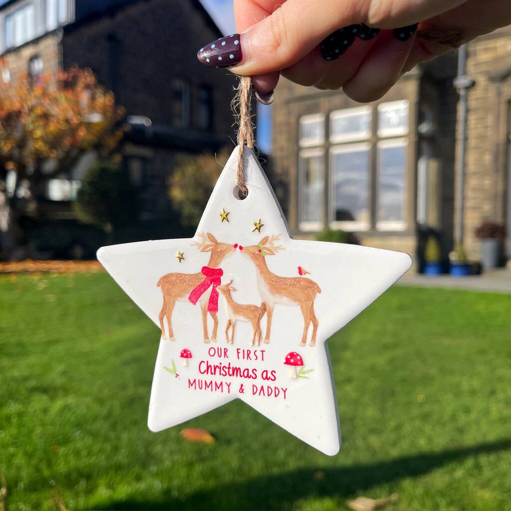 Christmas Ceramic Hanging Star For New Parents, 1 of 4