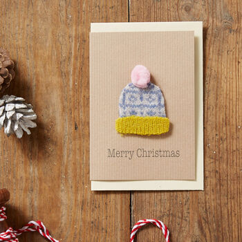 Handmade Christmas Bobble Hat Card Set Of Six, 3 of 6