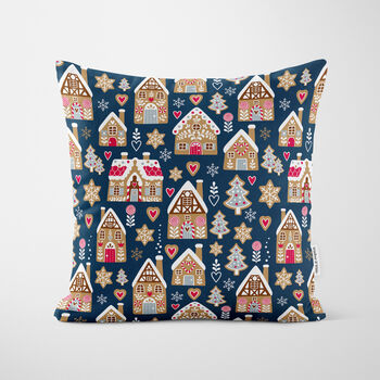 Blue Gingerbread House Christmas Cushion, 4 of 7