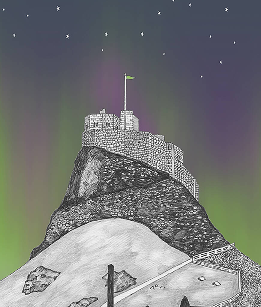 Lindisfarne Castle Northumberland Print By Low Moon Over High Town