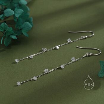 Sterling Silver Cz Cascade Drop Hook Earrings, 7 of 11