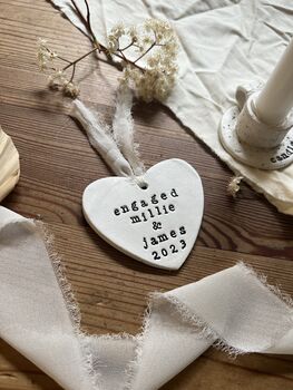 Personalised Engagement Gift, Heart Engagement Keepsake With Chiffon, 2 of 3