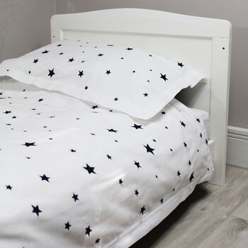 Navy Embroidered Star Cot Bed Duvet And Pillowcase Set, 3 of 4