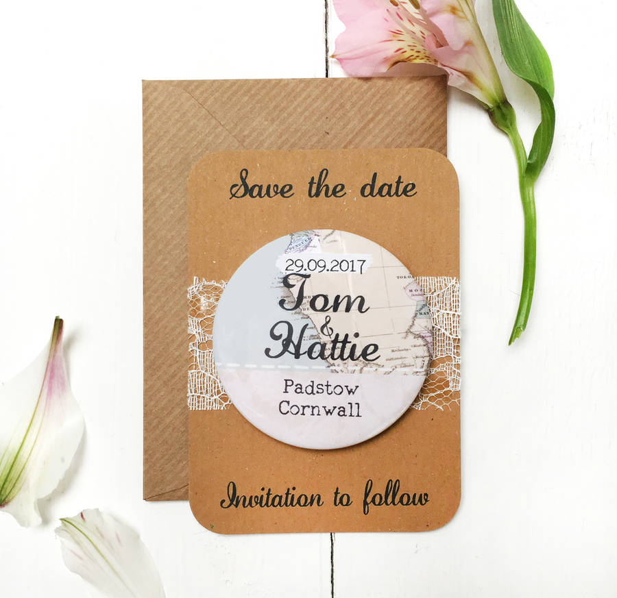 Travel Inspired Map Wedding Save The Date Magnet, 1 of 3