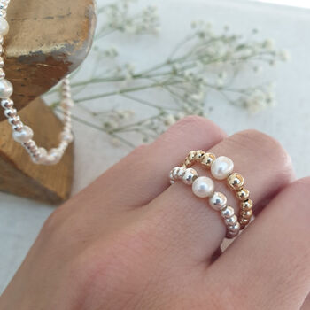 Gold Filled Freshwater Pearl Stacking Stretch Bead Ring, 3 of 8