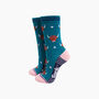 Highland Cow Floral Fluffy Bamboo Socks In Teal, thumbnail 1 of 4