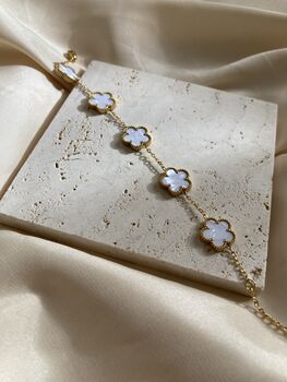 Gold Plated Five Leaf Clover Charm Bracelet Gold White, 6 of 8
