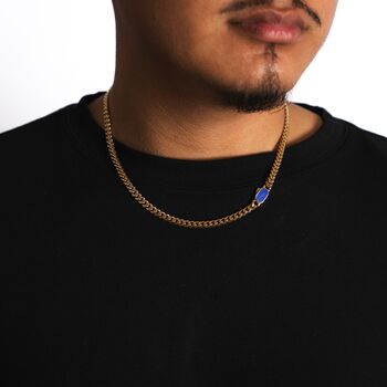 Gold Lapis Lazuli Gemstone Cuban Chain Necklace Chain For Men, 2 of 12